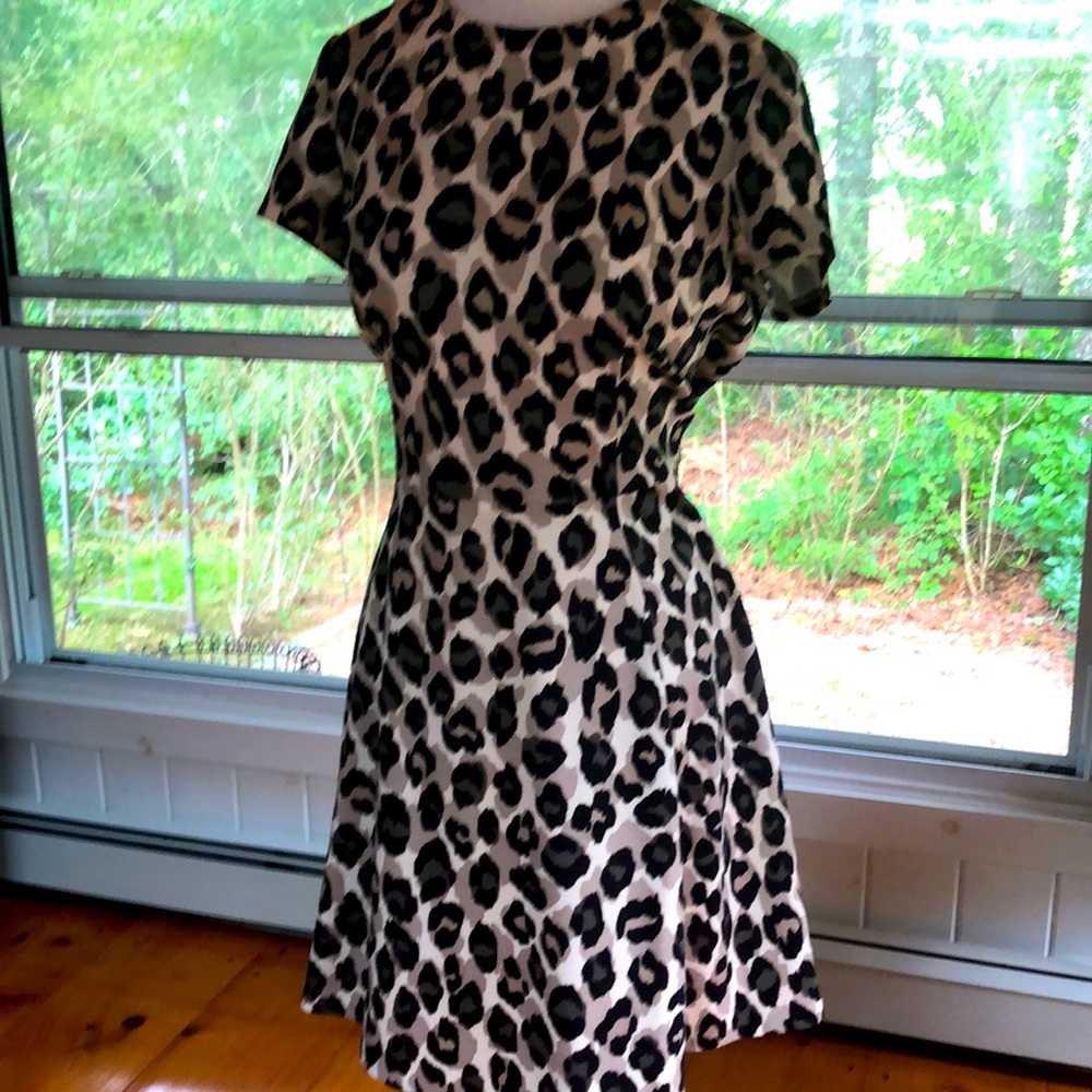 Ponte knit cheetah print flare dress